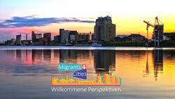 Ansicht Mannheimer Hafen mit Projektlogo
