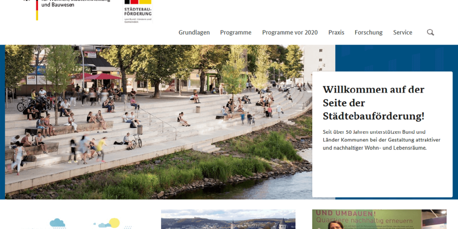 Screenshot der Startseite der Städetbauförderung